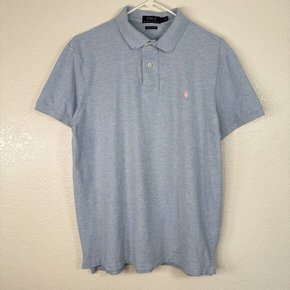 Polo by Ralph Lauren Other - Polo Ralph Lauren Heather Light Blue Polo Men LARGE Custom Slim Fit Pink Pony